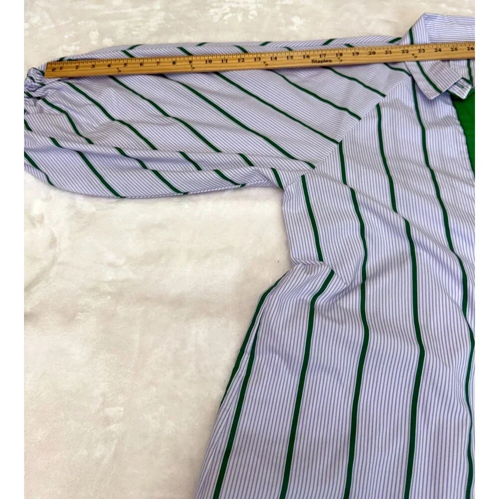 FLICKA Korea Stripe Shirt Dress Green Lavender White Balloon Sleeve Oversized OS